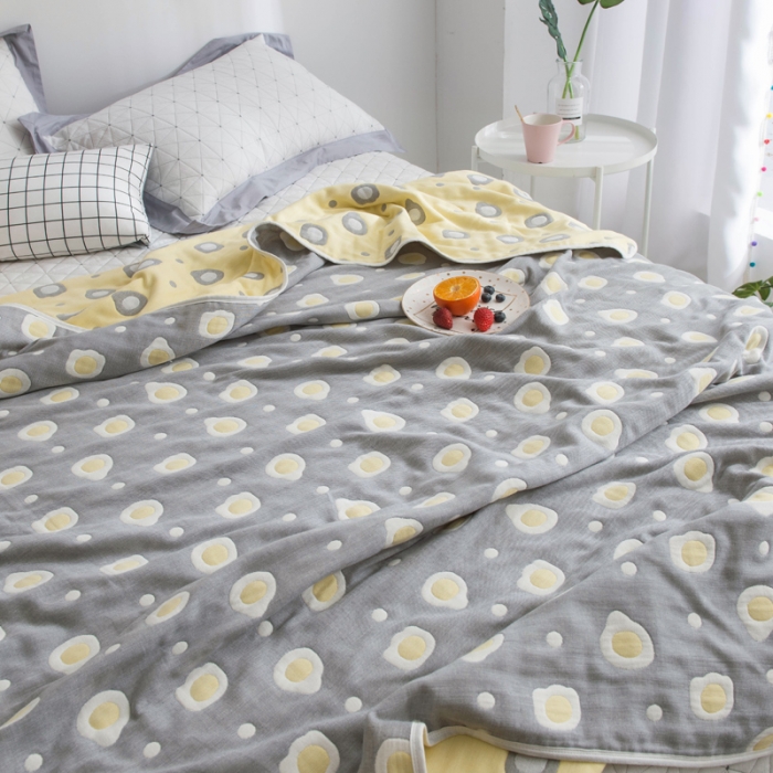 91家纺网 家纺一手货源 找家纺 朴尔家纺 夏季毛巾被纯棉毛毯被夏被毯子空调被 煎蛋-灰