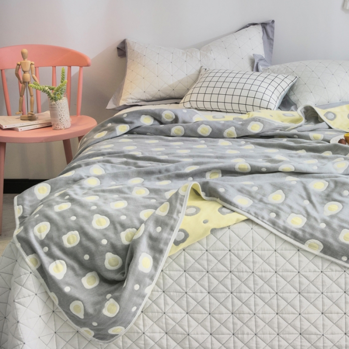 91家纺网 家纺一手货源 找家纺 朴尔家纺 夏季毛巾被纯棉毛毯被夏被毯子空调被 煎蛋-灰