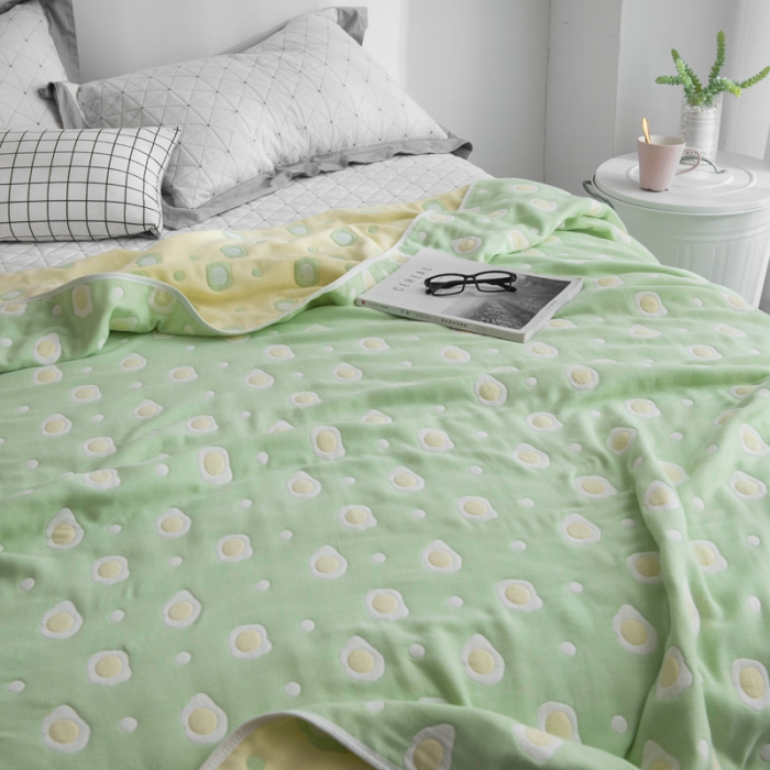 91家纺网 家纺一手货源 找家纺 朴尔家纺 夏季毛巾被纯棉毛毯被夏被毯子空调被 煎蛋-绿