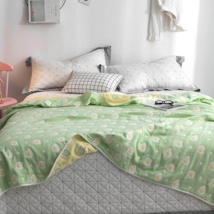 91家纺网 家纺一手货源 找家纺 朴尔家纺 夏季毛巾被纯棉毛毯被夏被毯子空调被 煎蛋-绿