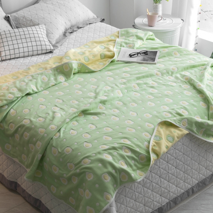 91家纺网 家纺一手货源 找家纺 朴尔家纺 夏季毛巾被纯棉毛毯被夏被毯子空调被 煎蛋-绿