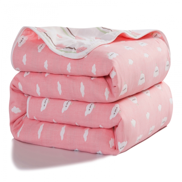 91家纺网 家纺一手货源 找家纺 朴尔家纺 夏季毛巾被纯棉毛毯被夏被毯子空调被日式彩云-粉