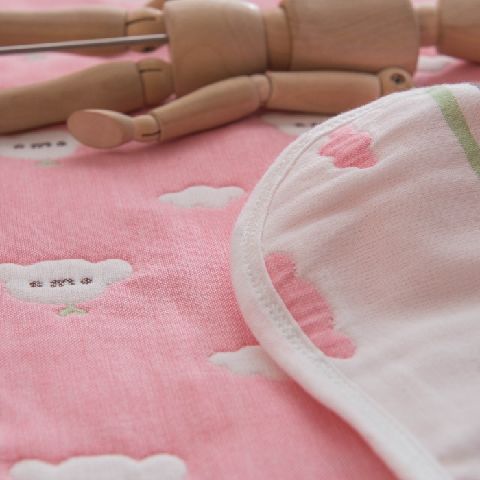 91家纺网 家纺一手货源 找家纺 朴尔家纺 夏季毛巾被纯棉毛毯被夏被毯子空调被日式彩云-粉