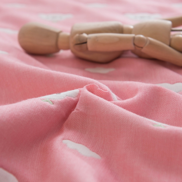 91家纺网 家纺一手货源 找家纺 朴尔家纺 夏季毛巾被纯棉毛毯被夏被毯子空调被日式彩云-粉