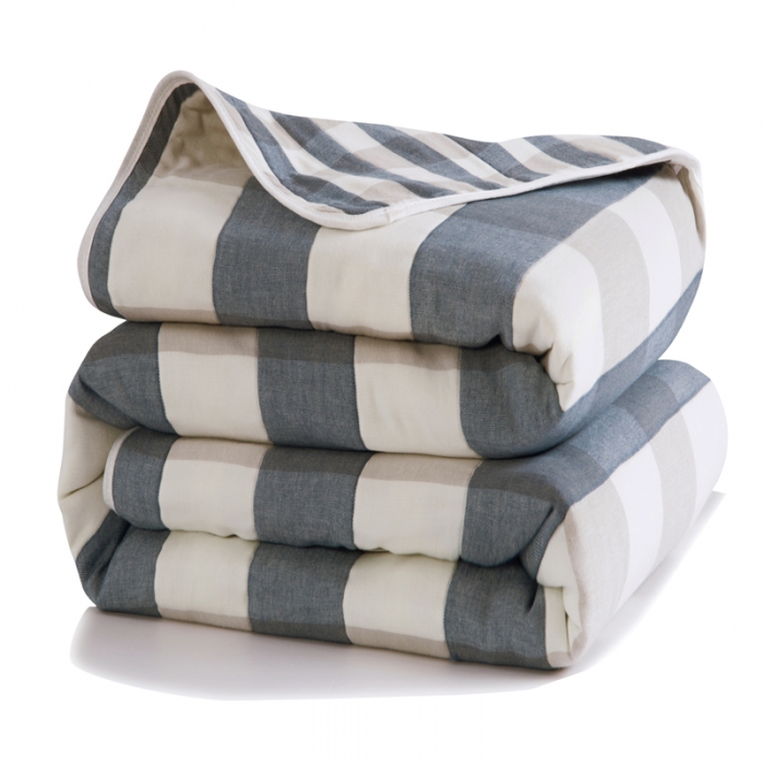 91家纺网 家纺一手货源 找家纺 朴尔家纺 夏季毛巾被纯棉毛毯被夏被毯子空调被日式大格-蓝