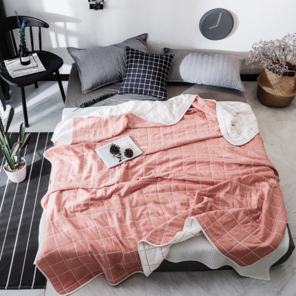 朴尔家纺 夏季毛巾被纯棉毛毯被夏被毯子空调被时尚虚线-粉色