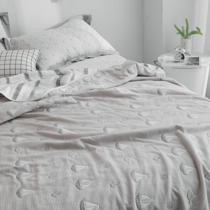 91家纺网 家纺一手货源 找家纺 朴尔家纺 夏季毛巾被纯棉毛毯被夏被毯子空调被小帆船