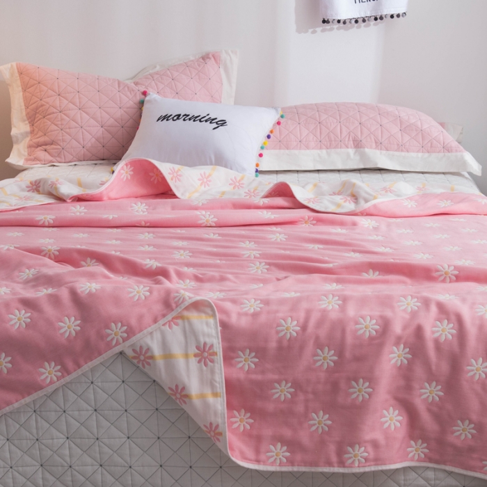 91家纺网 家纺一手货源 找家纺 朴尔家纺 夏季毛巾被纯棉毛毯被夏被毯子空调被 小雏菊-粉