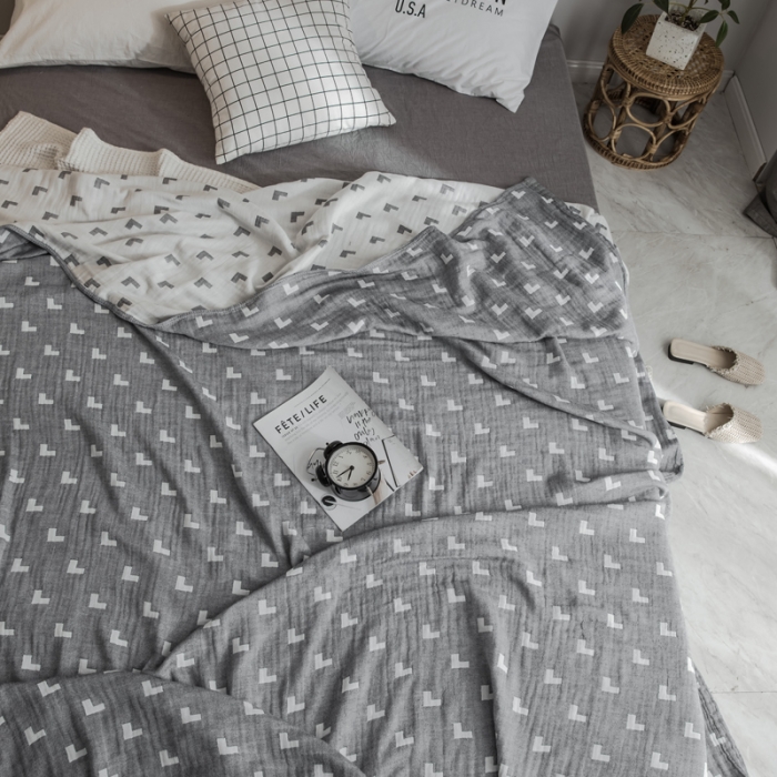 91家纺网 家纺一手货源 找家纺 朴尔家纺 2019新品水洗棉毛巾被 魔幻三角灰