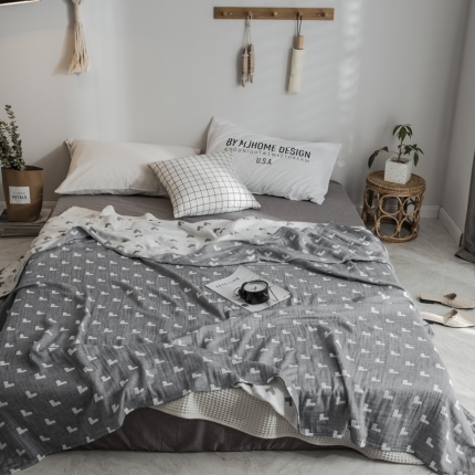 91家纺网 家纺一手货源 找家纺 朴尔家纺 2019新品水洗棉毛巾被 魔幻三角灰