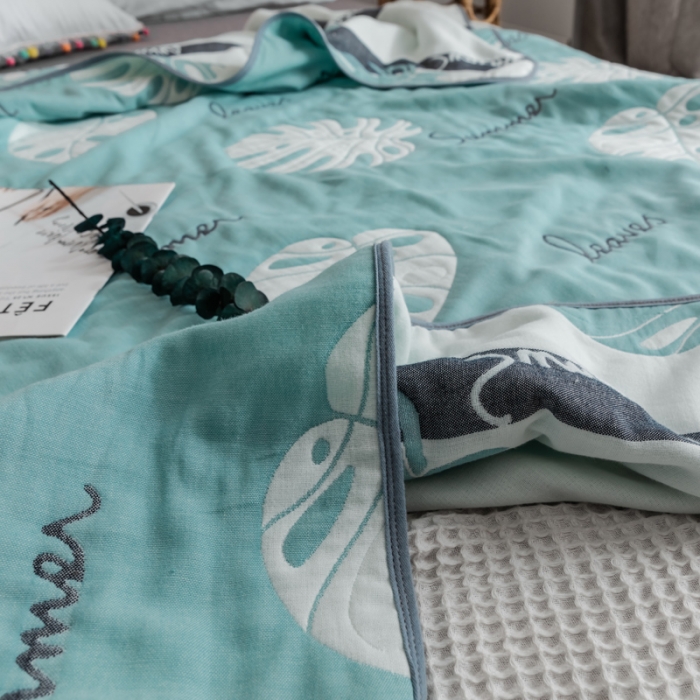 91家纺网 家纺一手货源 找家纺 朴尔 2019新款时尚六层纱布系列毛巾被 芭蕉叶语