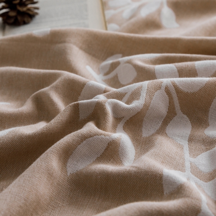 91家纺网 家纺一手货源 找家纺 朴尔家纺 2020年新款双层全棉纱布毛巾被 枝繁叶茂-驼