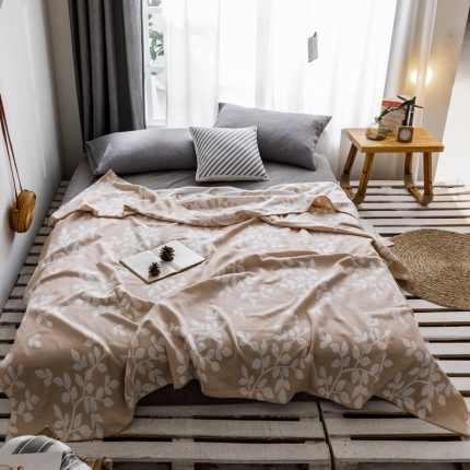 朴尔家纺 2020年新款双层全棉纱布毛巾被 枝繁叶茂-驼