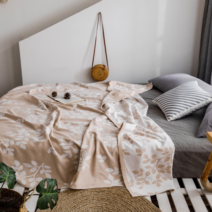 91家纺网 家纺一手货源 找家纺 朴尔家纺 2020年新款双层全棉纱布毛巾被 枝繁叶茂-驼