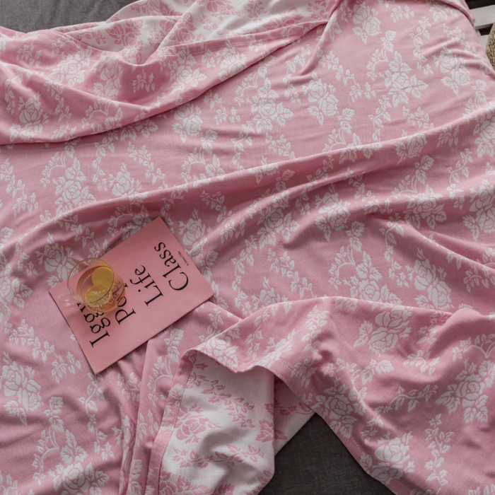 91家纺网 家纺一手货源 找家纺 朴尔家纺 2020年新款双层全棉纱布毛巾被 和风古韵-粉