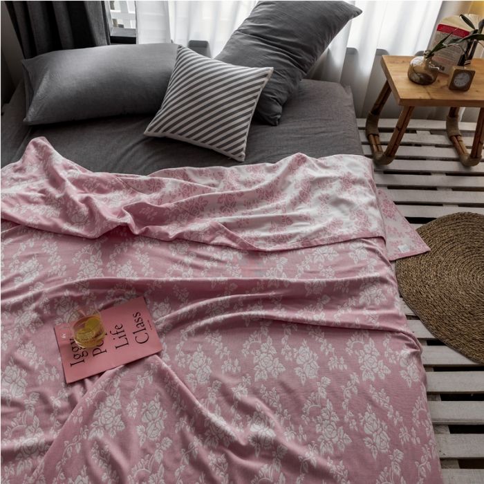 91家纺网 家纺一手货源 找家纺 朴尔家纺 2020年新款双层全棉纱布毛巾被 和风古韵-粉