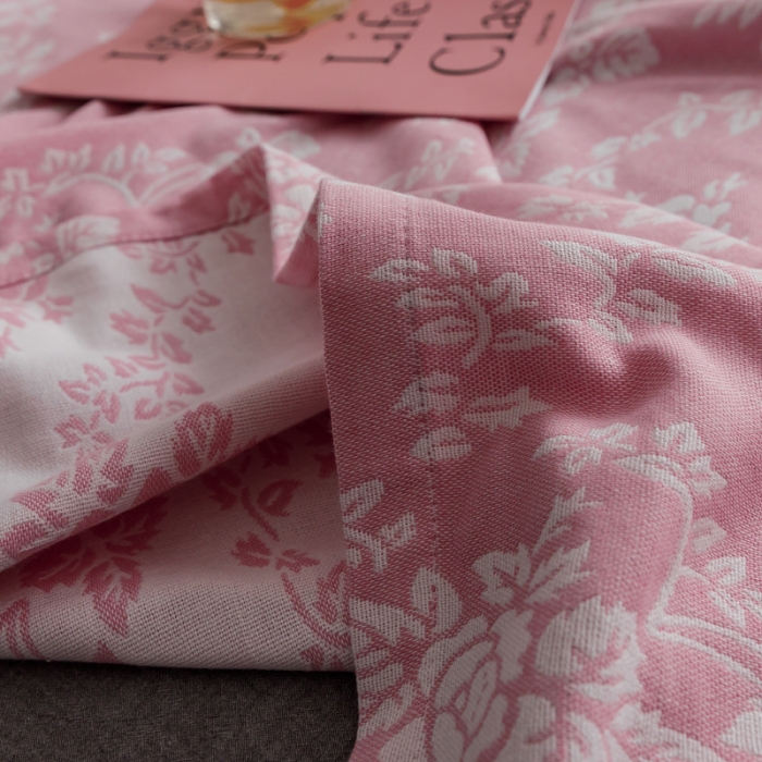 91家纺网 家纺一手货源 找家纺 朴尔家纺 2020年新款双层全棉纱布毛巾被 和风古韵-粉