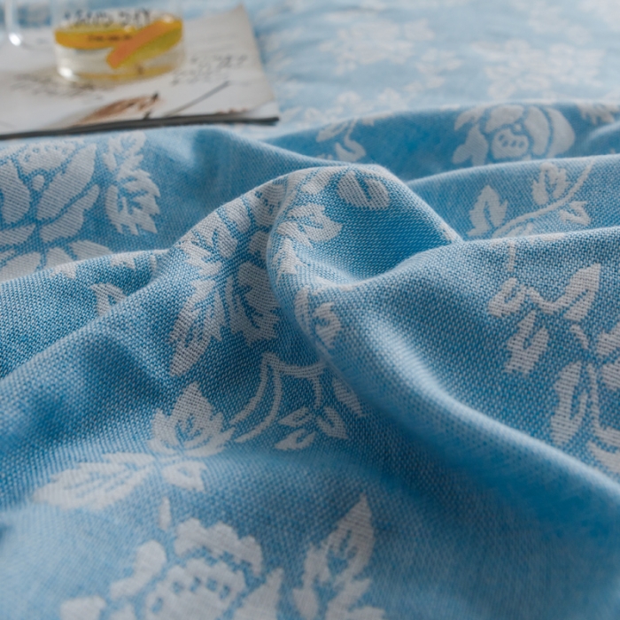 91家纺网 家纺一手货源 找家纺 朴尔家纺 2020年新款双层全棉纱布毛巾被 和风古韵-蓝