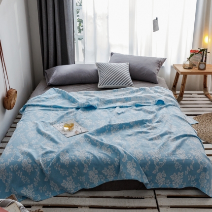 朴尔家纺 2020年新款双层全棉纱布毛巾被 和风古韵-蓝