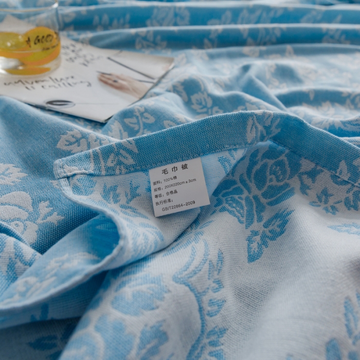 91家纺网 家纺一手货源 找家纺 朴尔家纺 2020年新款双层全棉纱布毛巾被 和风古韵-蓝