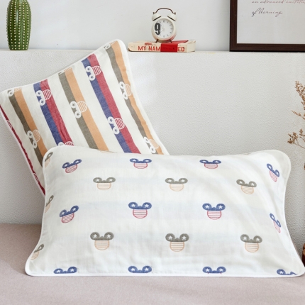 朴尔全棉一对装成人情侣婴童单人学生男全棉六层纱布枕巾快乐米奇