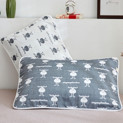 朴尔全棉一对装成人情侣婴童单人学生男全棉六层纱布枕巾麋鹿