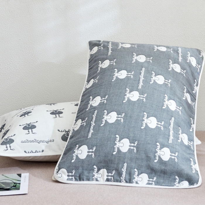 91家纺网 家纺一手货源 找家纺 朴尔全棉一对装成人情侣婴童单人学生男全棉六层纱布枕巾麋鹿