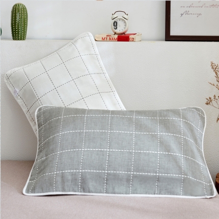 朴尔全棉一对装成人情侣婴童单人学生六层纱布枕巾时尚虚线灰