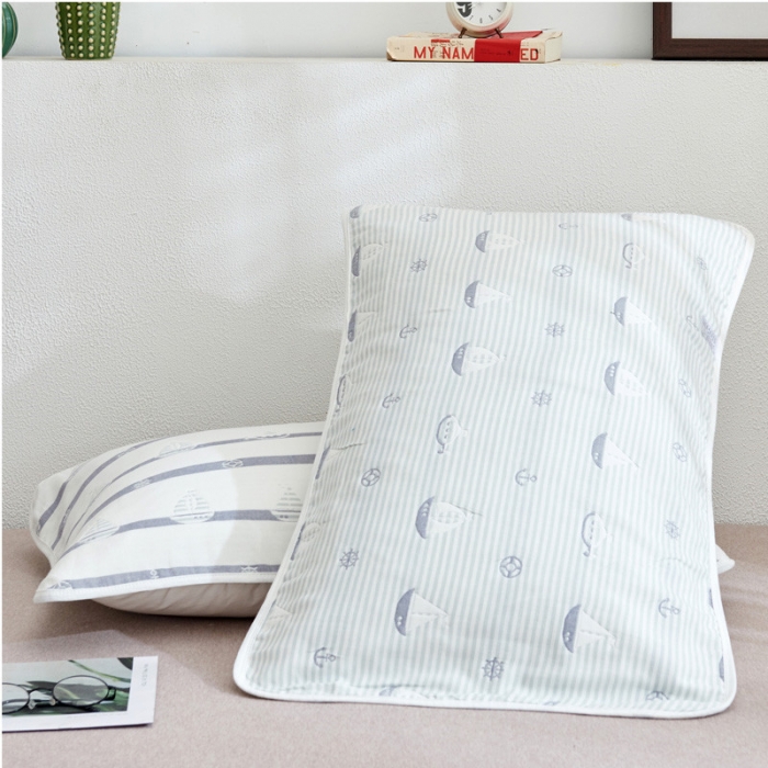 91家纺网 家纺一手货源 找家纺 朴尔全棉一对装成人情侣婴童单人学生男全棉六层纱布枕巾小帆船