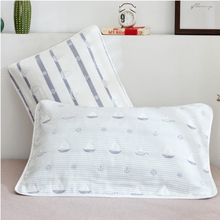 朴尔全棉一对装成人情侣婴童单人学生男全棉六层纱布枕巾小帆船