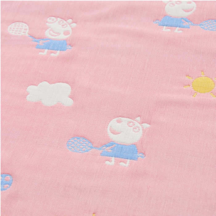 91家纺网 家纺一手货源 找家纺 朴尔全棉一对装成人情侣婴童学生六层纱布枕巾小猪琪琪粉