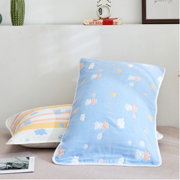 91家纺网 家纺一手货源 找家纺 朴尔全棉一对装成人情侣婴童学生六层纱布枕巾小猪琪琪兰