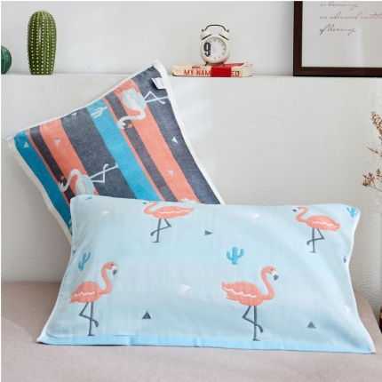 朴尔全棉一对装成人情侣婴童单人学生男全棉六层纱布枕巾幸福鸟兰