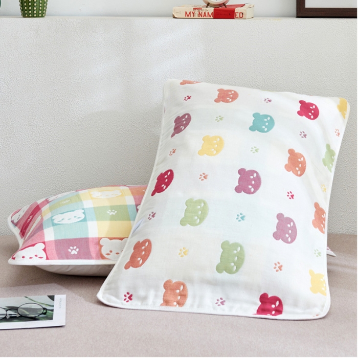 91家纺网 家纺一手货源 找家纺 朴尔全棉一对装成人情侣婴童单人学生男全棉六层纱布枕巾熊头