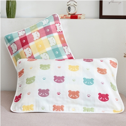 朴尔全棉一对装成人情侣婴童单人学生男全棉六层纱布枕巾熊头