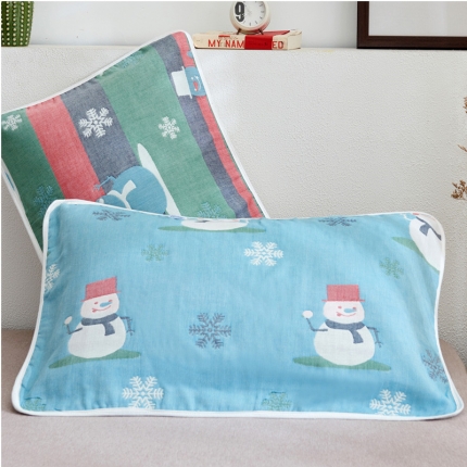 朴尔全棉一对装成人情侣婴童单人学生男全棉六层纱布枕巾雪人兰