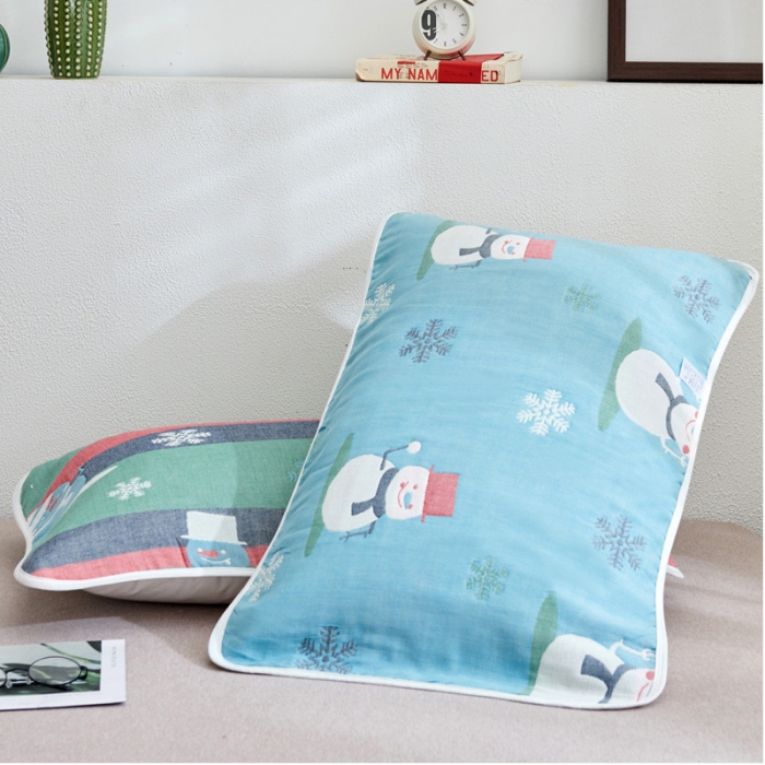 91家纺网 家纺一手货源 找家纺 朴尔全棉一对装成人情侣婴童单人学生男全棉六层纱布枕巾雪人兰