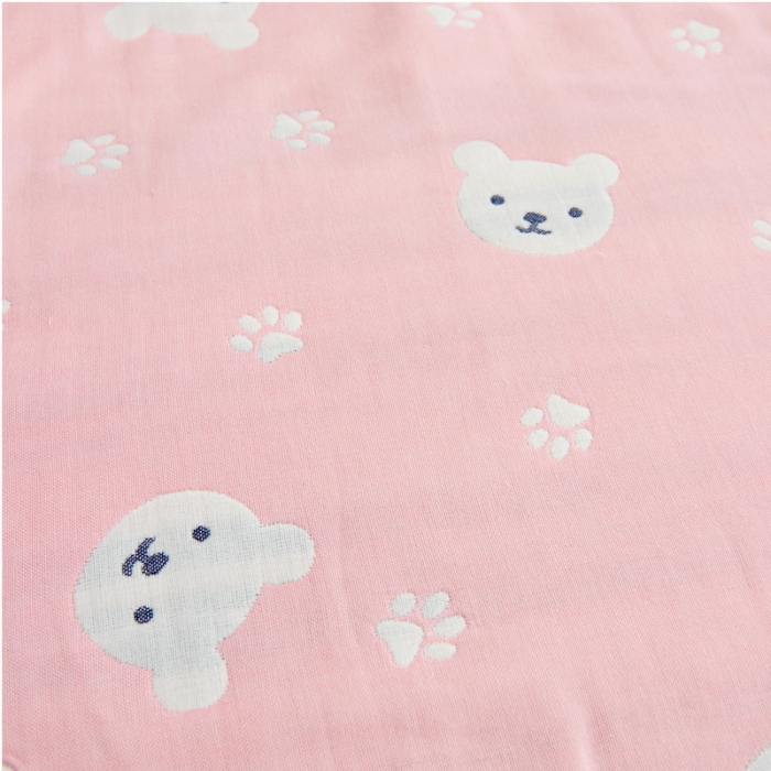 91家纺网 家纺一手货源 找家纺 朴尔全棉一对装成人情侣婴童单人学生六层纱布枕巾甜蜜小熊粉