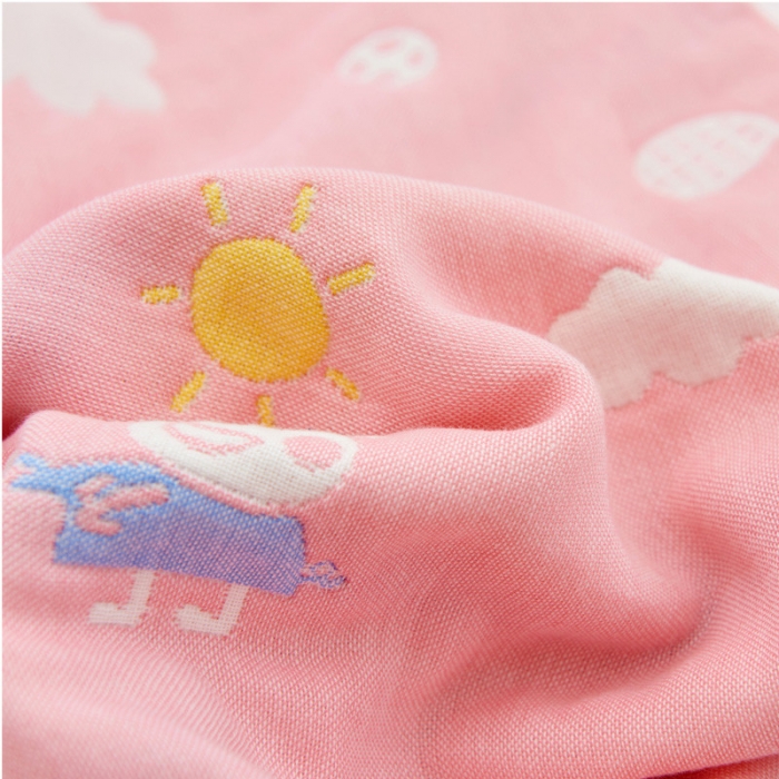 91家纺网 家纺一手货源 找家纺 朴尔全棉一对装成人情侣婴童学生六层纱布枕巾小猪琪琪粉