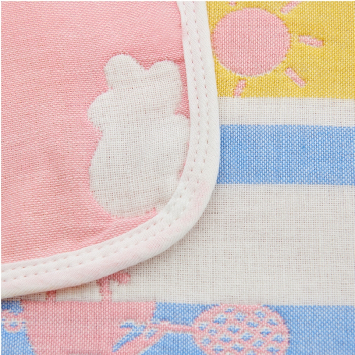 91家纺网 家纺一手货源 找家纺 朴尔全棉一对装成人情侣婴童学生六层纱布枕巾小猪琪琪粉