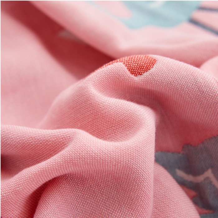 91家纺网 家纺一手货源 找家纺 朴尔全棉一对装成人情侣婴童单人学生男全棉六层纱布枕巾幸福鸟粉