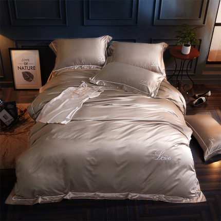 91家纺网 家纺一手货源 找家纺 祺瑞佳 2022水洗真丝全棉绣花四件套-LOVE 布尔