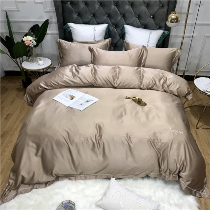 91家纺网 家纺一手货源 找家纺 祺瑞佳 2022水洗真丝全棉绣花四件套-LOVE 布尔