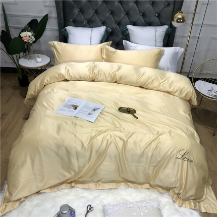 91家纺网 家纺一手货源 找家纺 祺瑞佳 2022水洗真丝全棉绣花四件套-LOVE 莱加