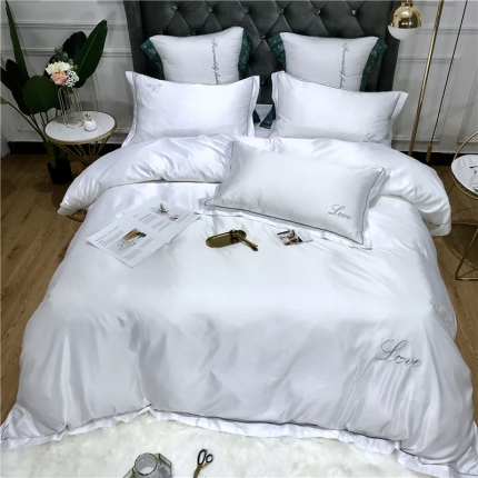 91家纺网 家纺一手货源 找家纺 祺瑞佳 2022水洗真丝全棉绣花四件套-LOVE 素颜