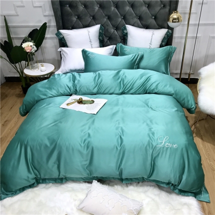 91家纺网 家纺一手货源 找家纺 祺瑞佳 2022水洗真丝全棉绣花四件套-LOVE 雨墨