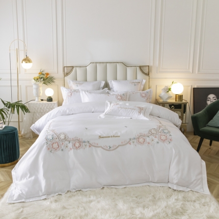 91家纺网 家纺一手货源 找家纺 （总）祺瑞佳 2022水洗真丝全棉绣花四件套-LOVE床笠款