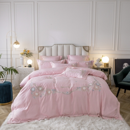 91家纺网 家纺一手货源 找家纺 （总）祺瑞佳 2022水洗真丝全棉绣花四件套-LOVE床笠款