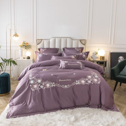 91家纺网 家纺一手货源 找家纺 （总）祺瑞佳 2022水洗真丝全棉绣花四件套-LOVE床笠款