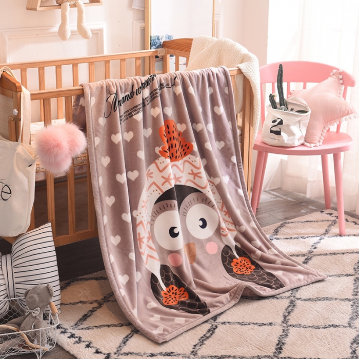 91家纺网 家纺一手货源 找家纺 茗婷家纺 2025双层定位儿童毯 爱心猫头鹰